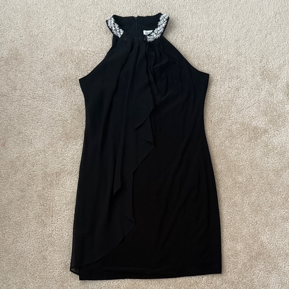 Cache Black Mini Dress with Embellished Collar